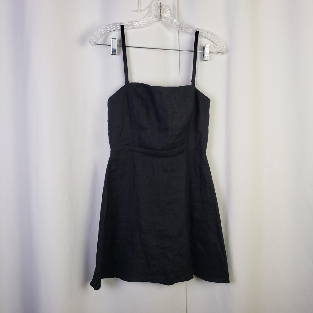 Reformation Black Linen-Blend Sling Mini Dress